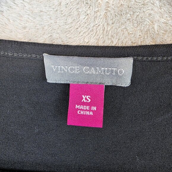 Vince Camuto Shirt Womens XS Black Cold Shoulder Sheer Sleeve V Neck Top - Picture 2 of 9